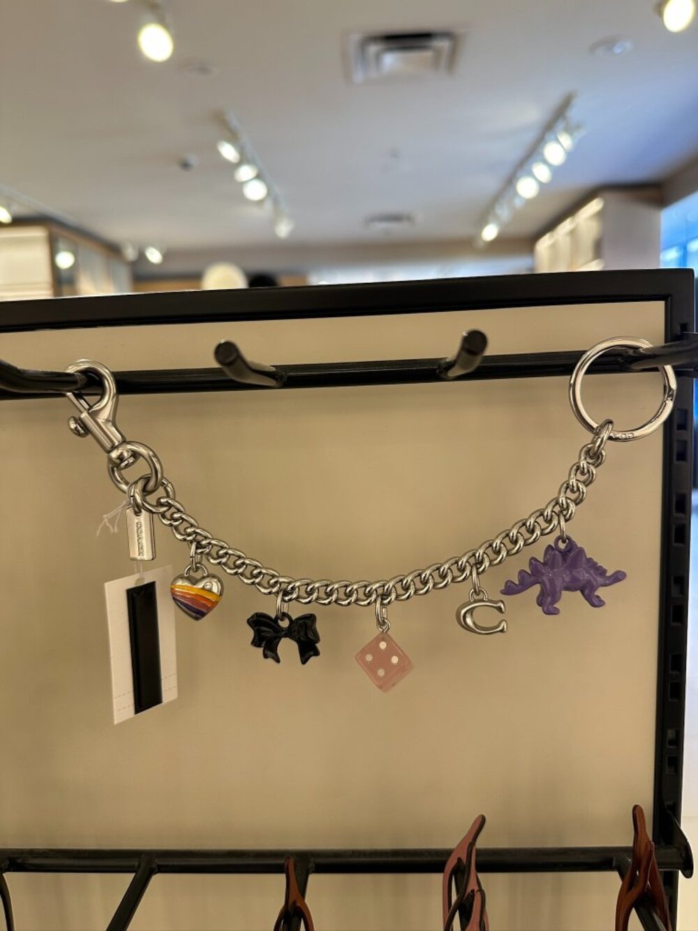 NWT Coach CZ633 Motif Chain Bag Charm Keychain In Silver/Multi Metal Resin/Glass